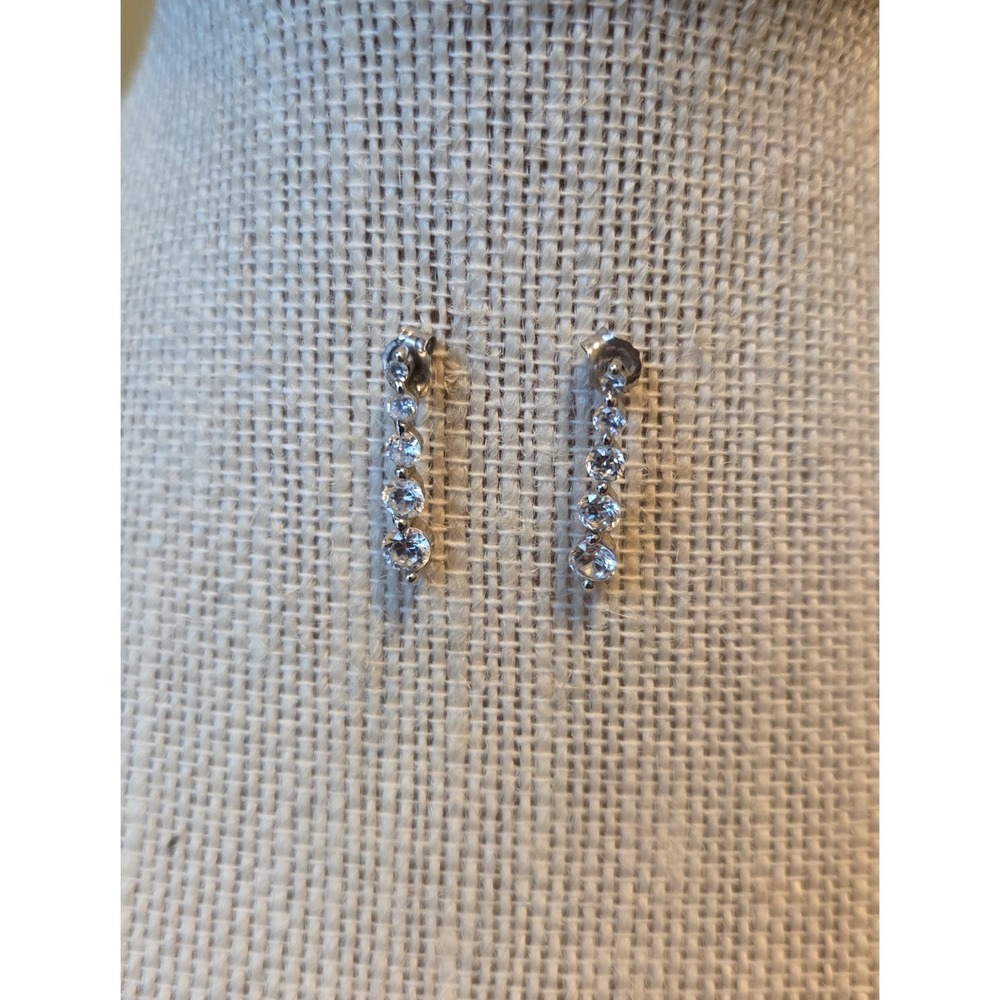 Stacked Graduated Stones Sterling Silver‎ Earrings 925